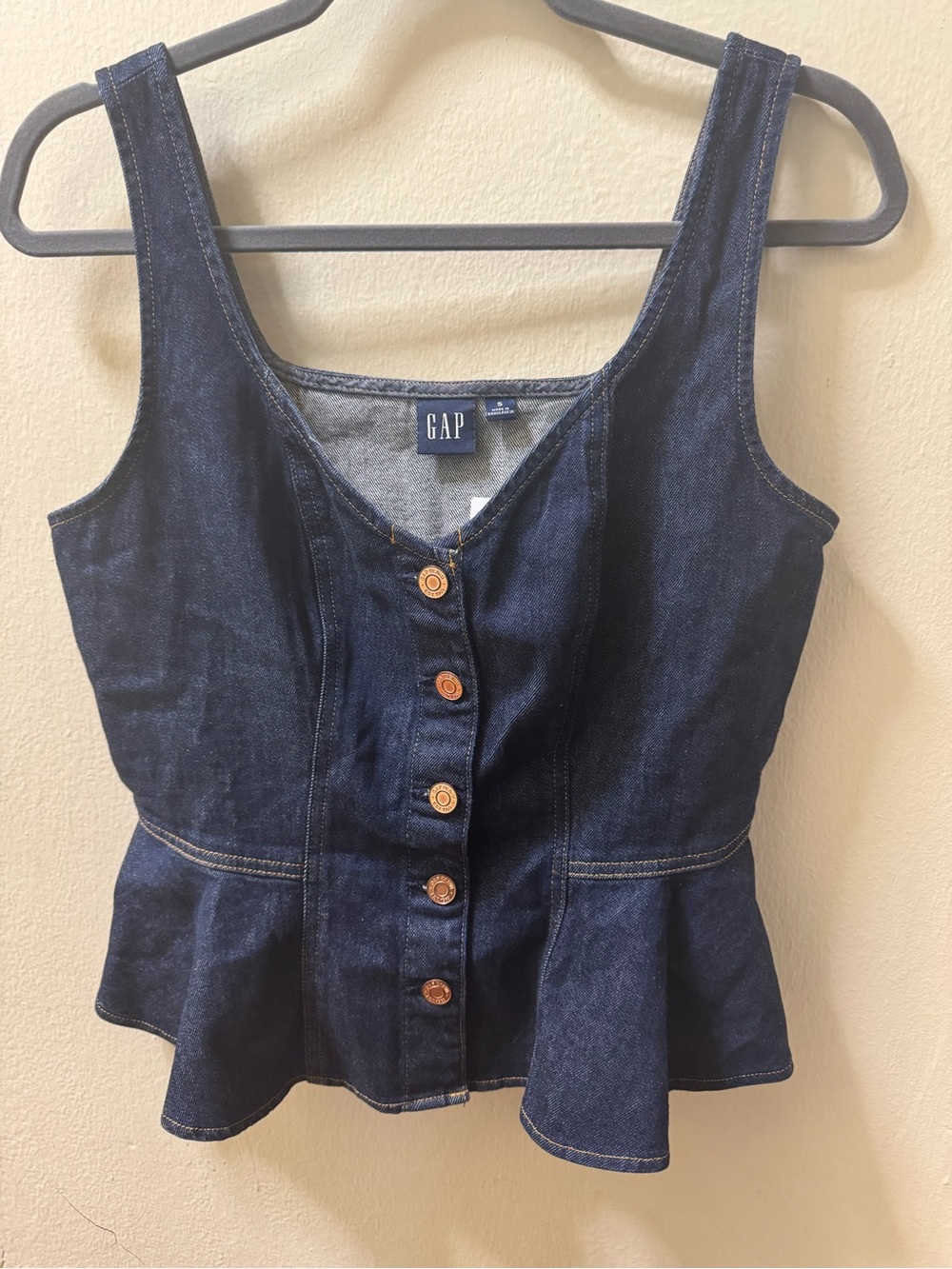 GAP Dark Blue Denim Button-Front Peplum Tank Top